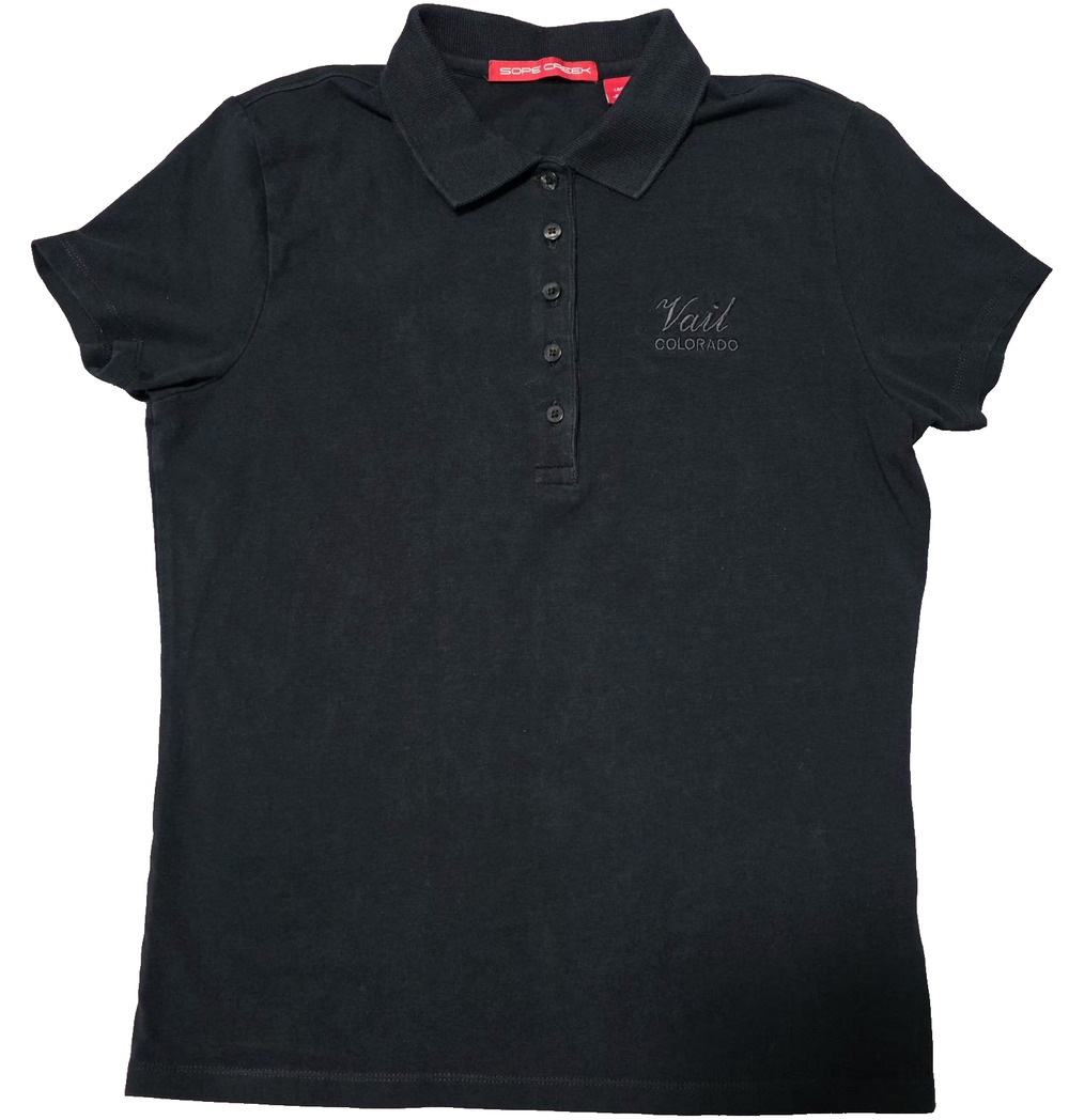 Sope Creek Vail Colorado Women's Polo Shirt - Black Cotton Blend - Size Small